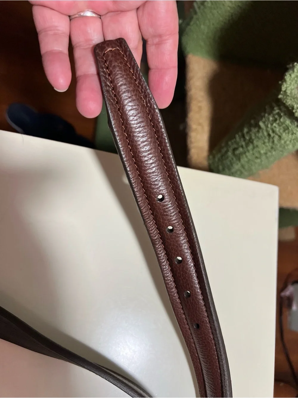 Men’s Brighton deep brown leather Belt in size 38 brass square buckle Made USA